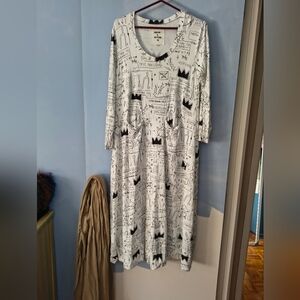Bread & Butter Italy Graffiti Basquiat Print Black + White Cotton Dress XS